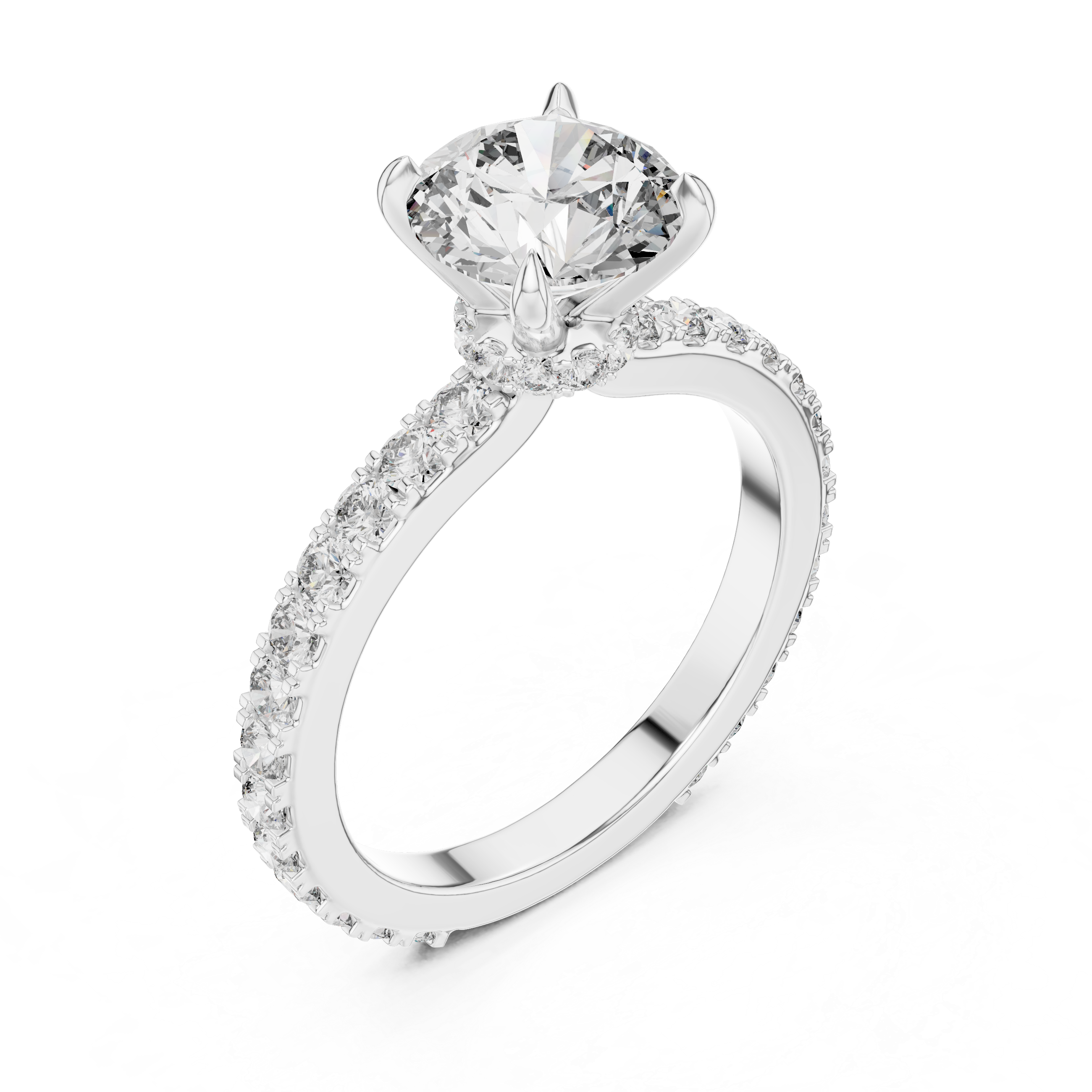 Round Solitaire Pavé Band Ring