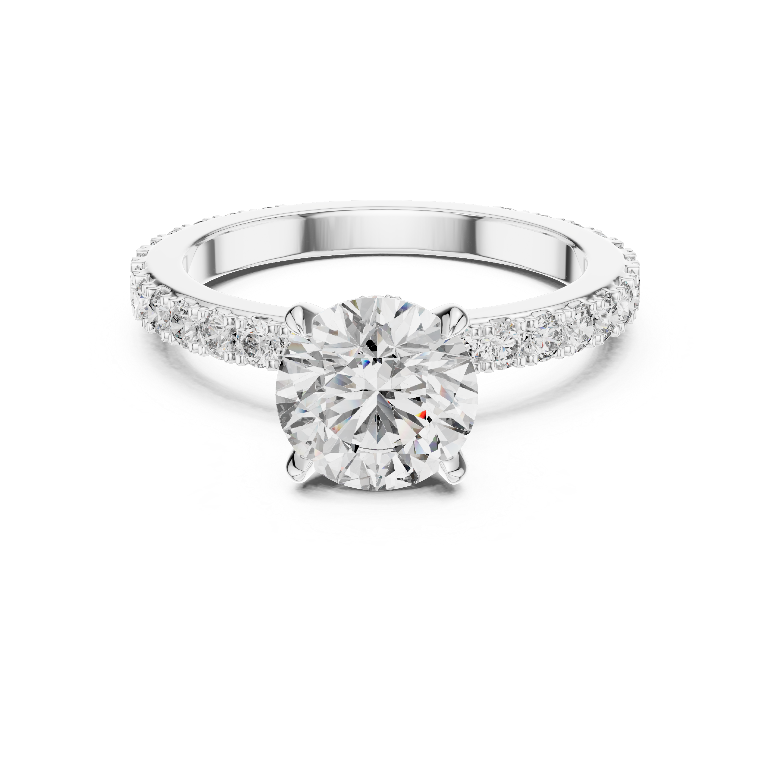 Round Solitaire Pavé Band Ring