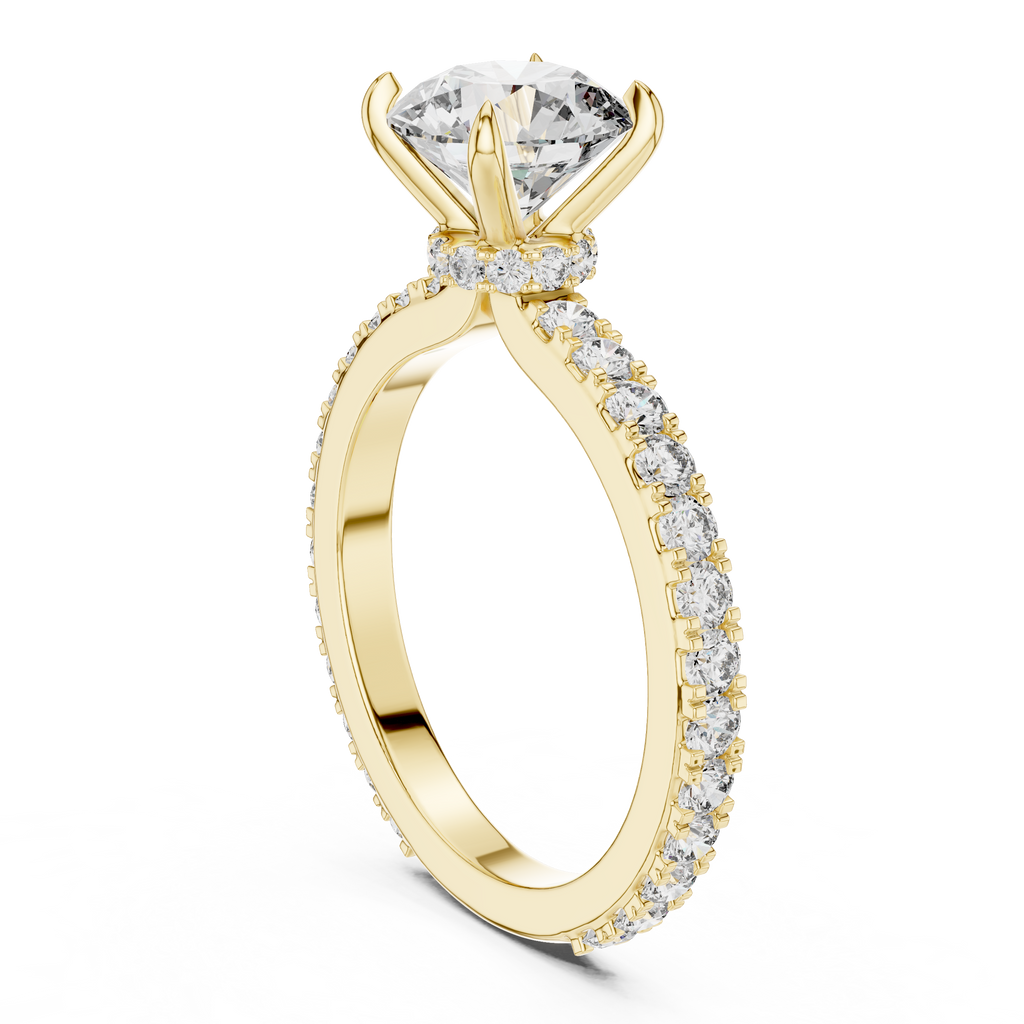 Round Solitaire Pavé Band Ring
