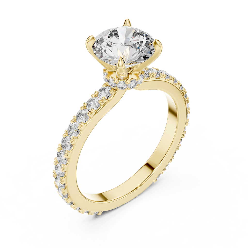Round Solitaire Pavé Band Ring