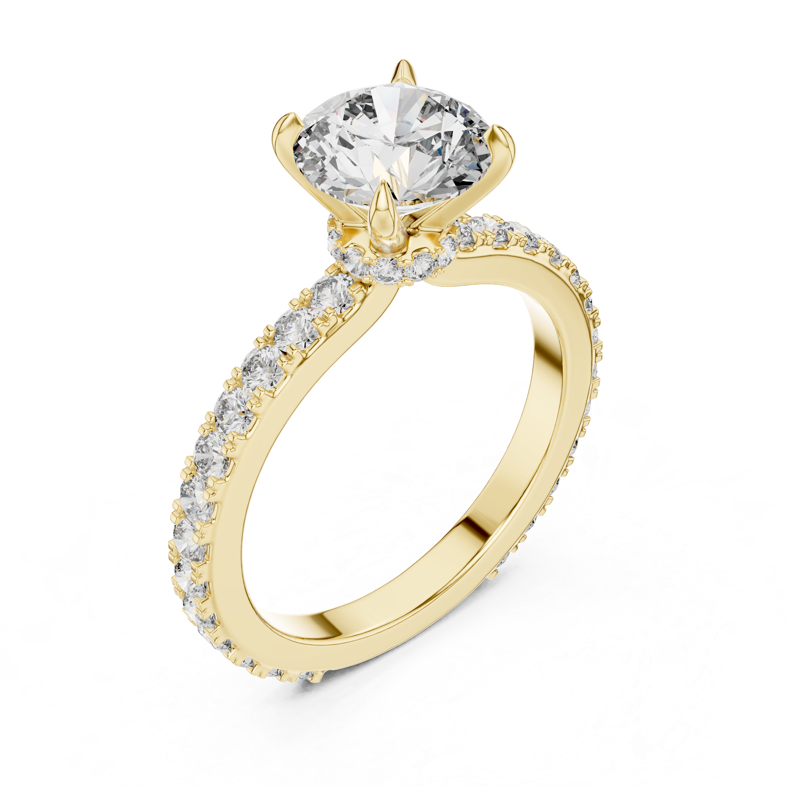 Round Solitaire Pavé Band Ring