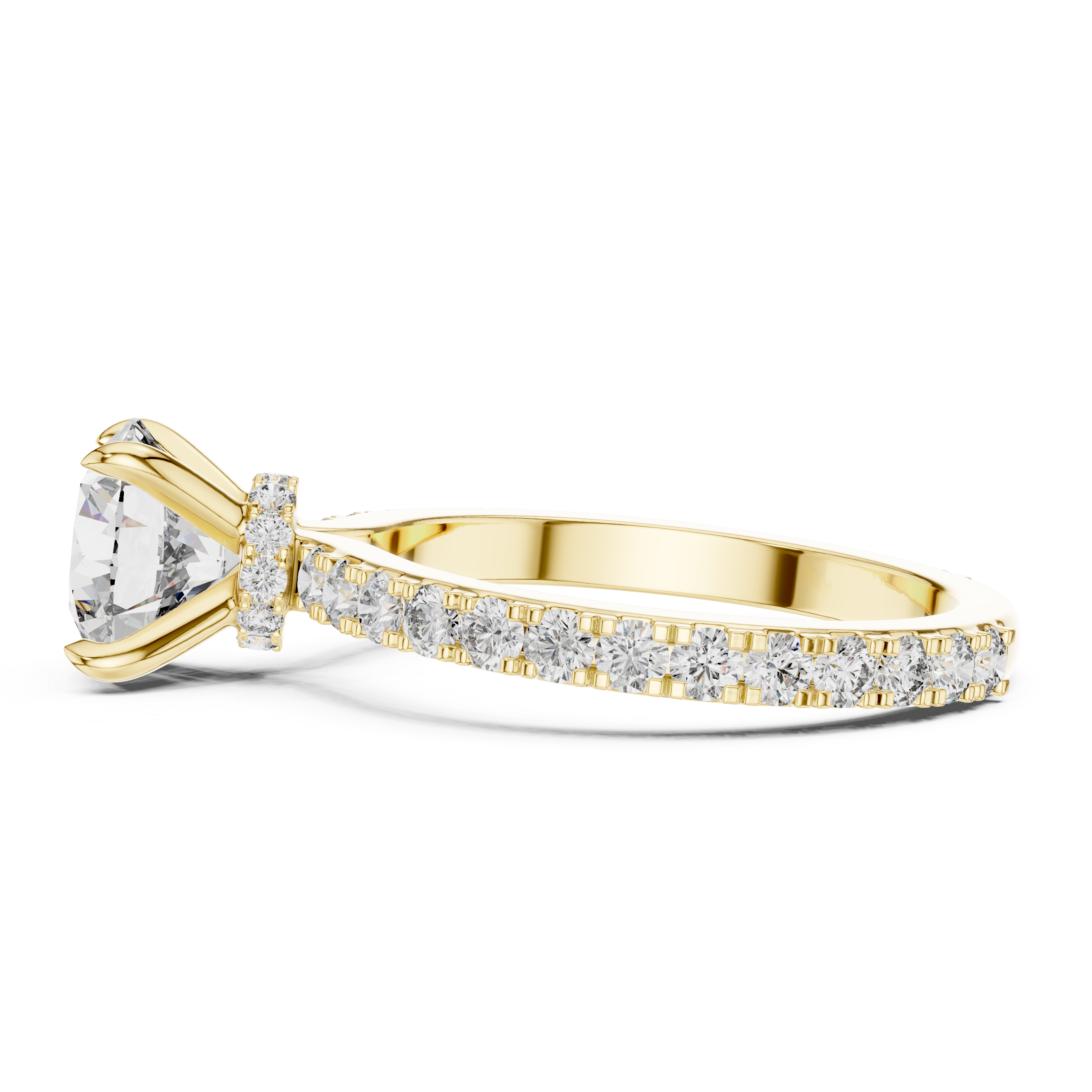 Round Solitaire Pavé Band Ring