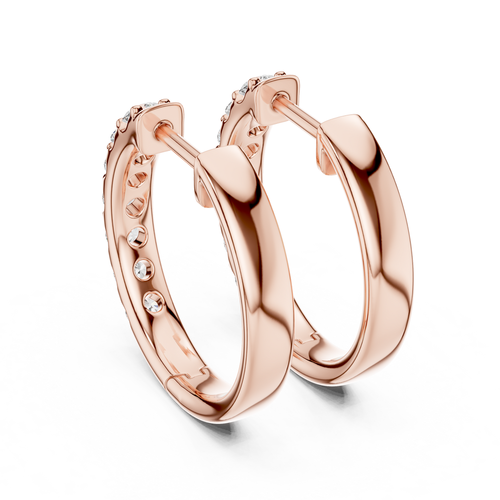 Roy Diamond rose gold huggie hoop earrings back view showing smooth finish and secure hinge closure