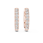 Roy Diamond rose gold diamond huggie hoop earrings straight front angle with round diamonds set in U cut