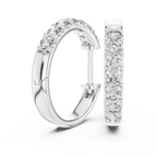 Roy Diamond white gold diamond huggie hoop earrings front view with brilliant round diamonds for everyday wear