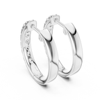 Roy Diamond white gold huggie hoop earrings back angle showing smooth inner curve and hinge lock design