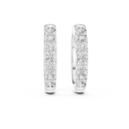 Roy Diamond white gold diamond huggie hoop earrings straight front view with round diamonds in U cut setting