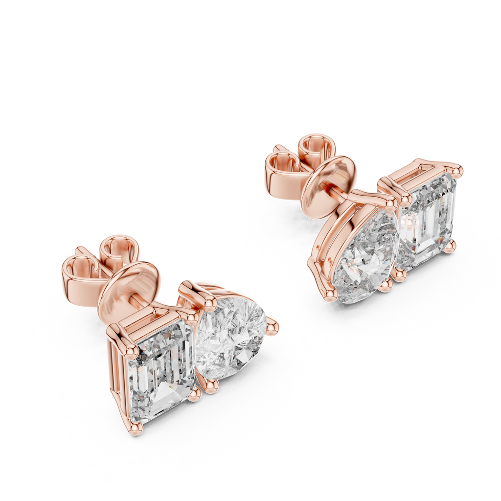 Pear & Emerald Cut Diamond Stud Earrings
