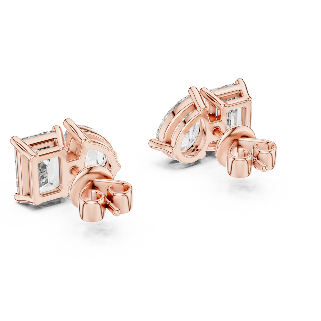 Pear & Emerald Cut Diamond Stud Earrings