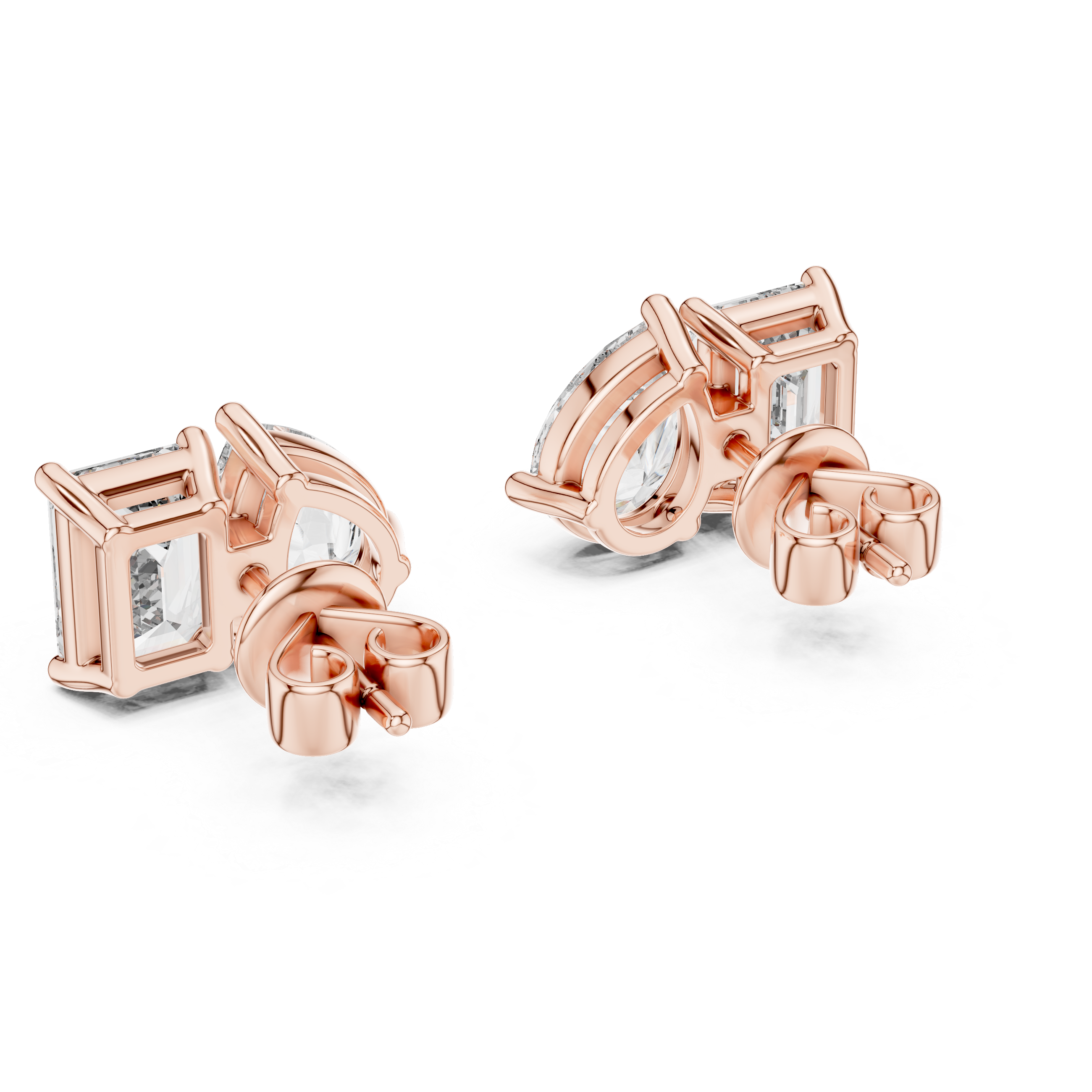 Pear & Emerald Cut Diamond Stud Earrings