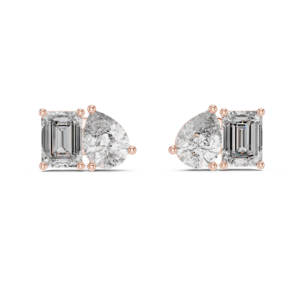 Pear & Emerald Cut Diamond Stud Earrings