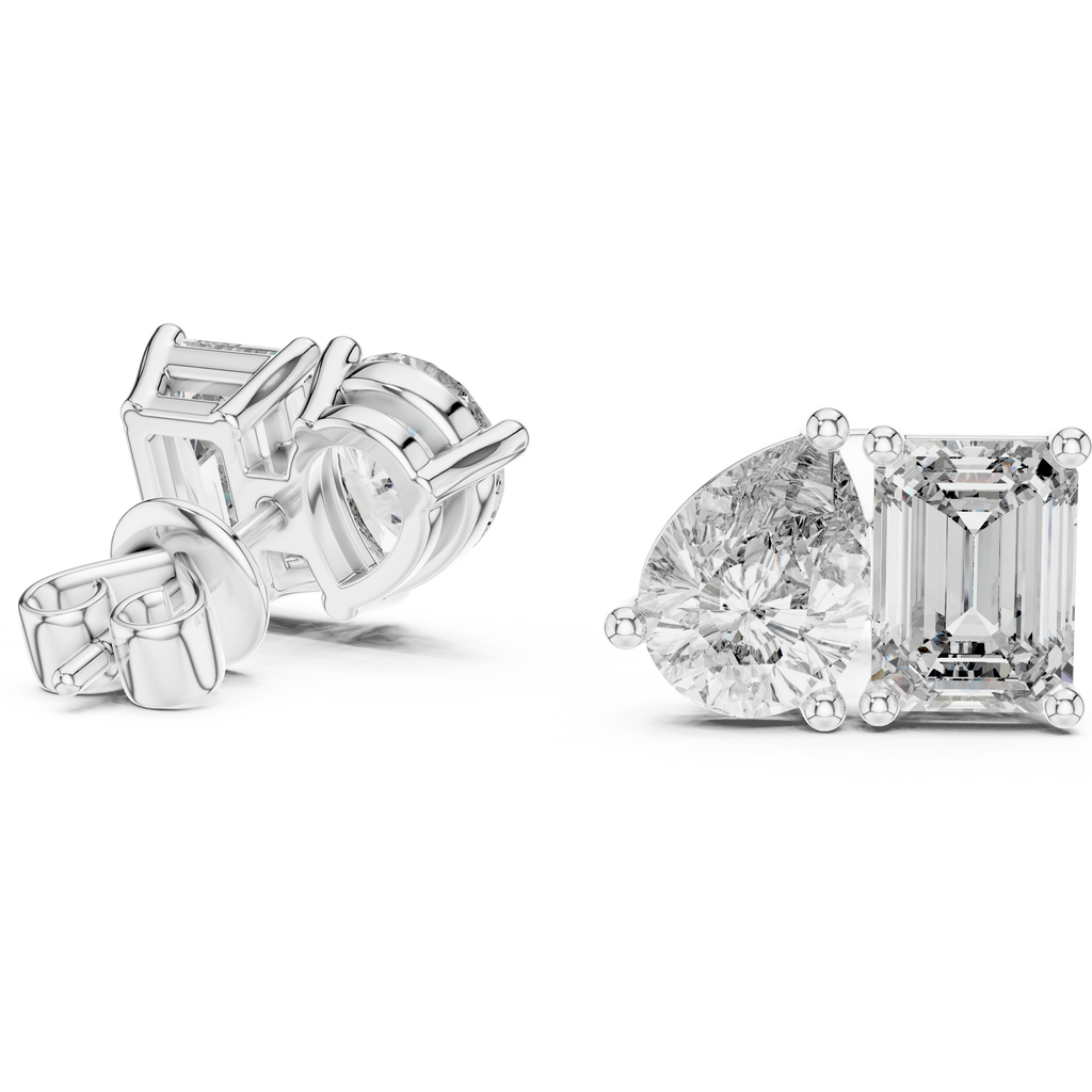 Pear & Emerald Cut Diamond Stud Earrings