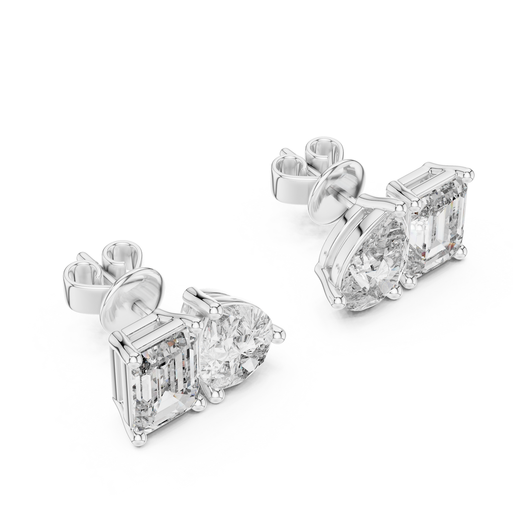 Pear & Emerald Cut Diamond Stud Earrings