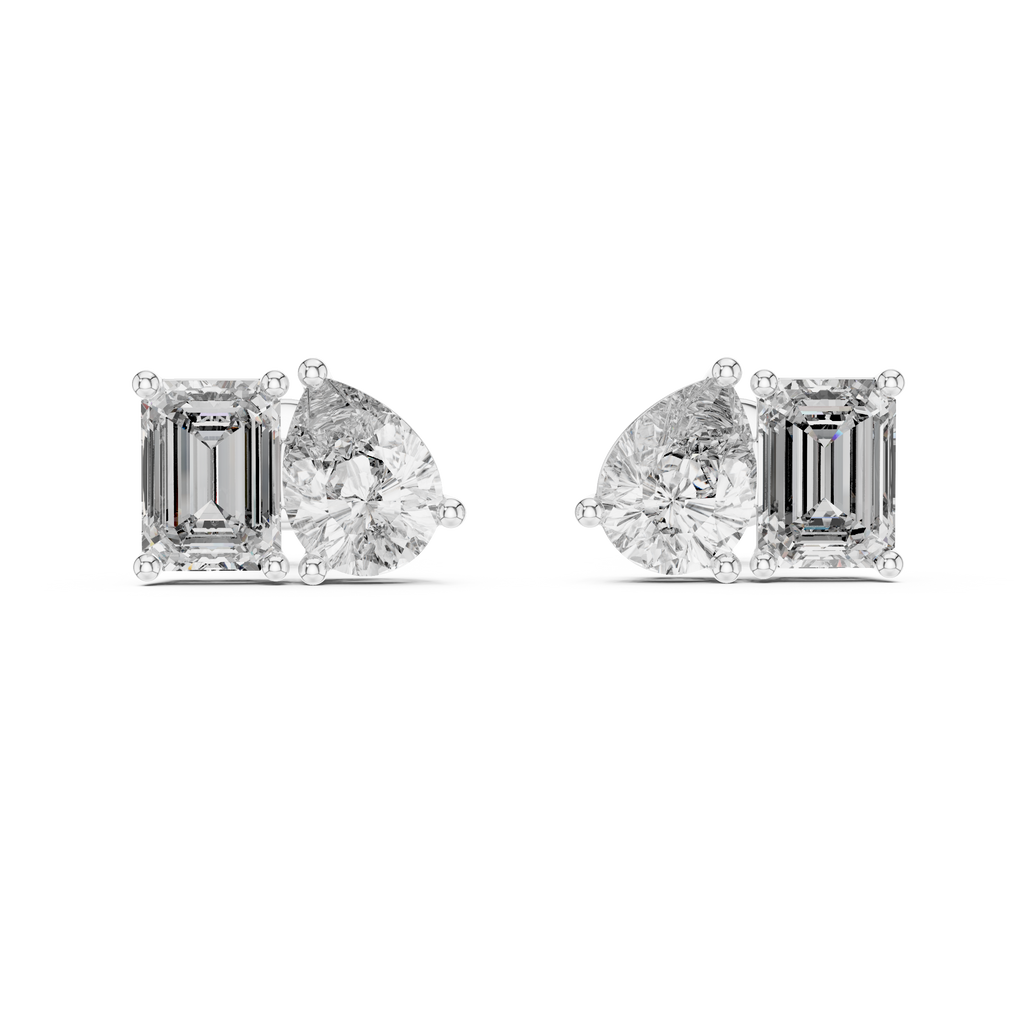Pear & Emerald Cut Diamond Stud Earrings