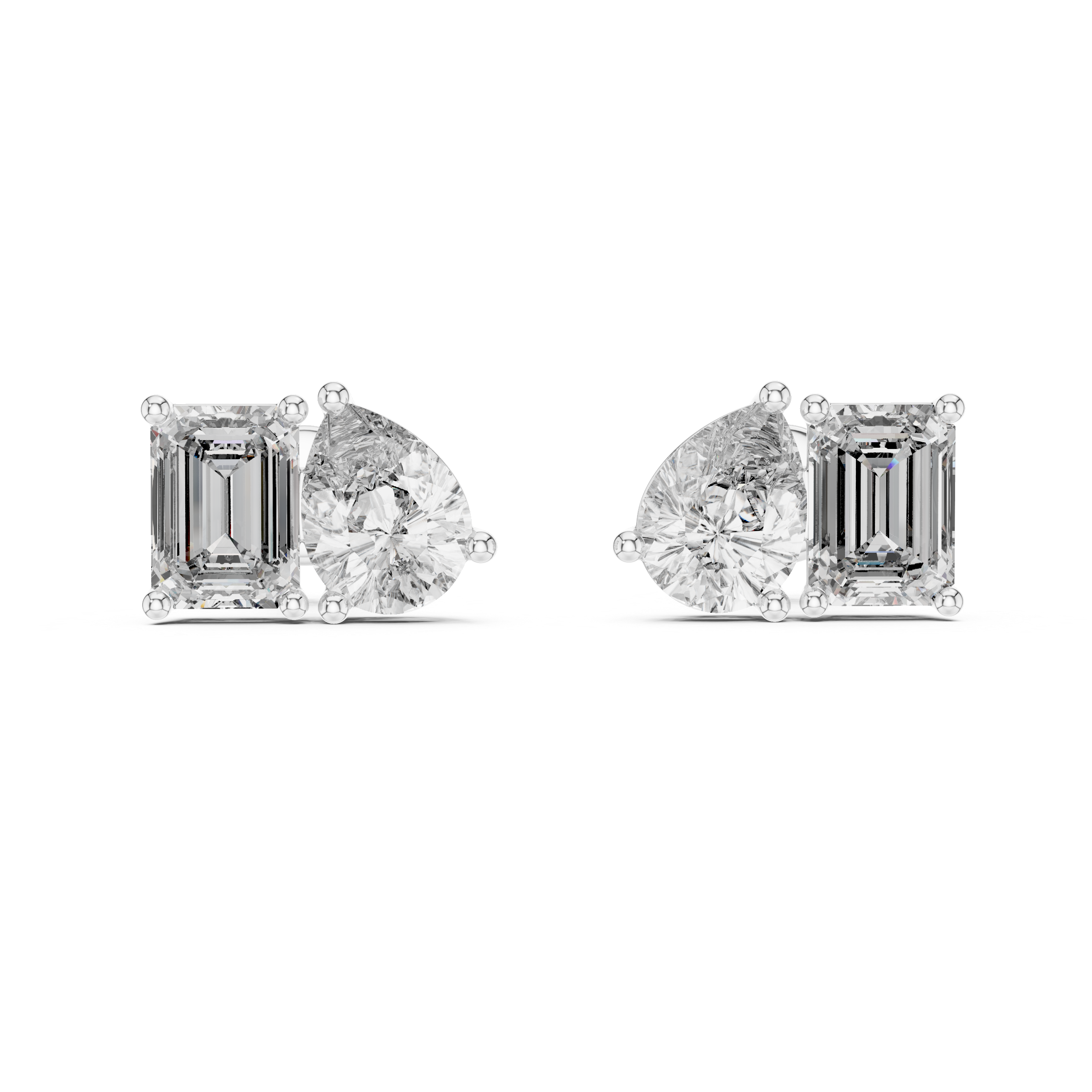 Pear & Emerald Cut Diamond Stud Earrings