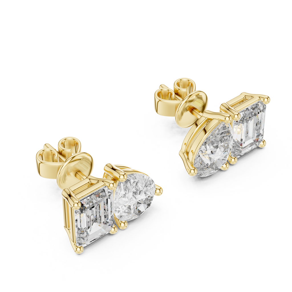 Pear & Emerald Cut Diamond Stud Earrings