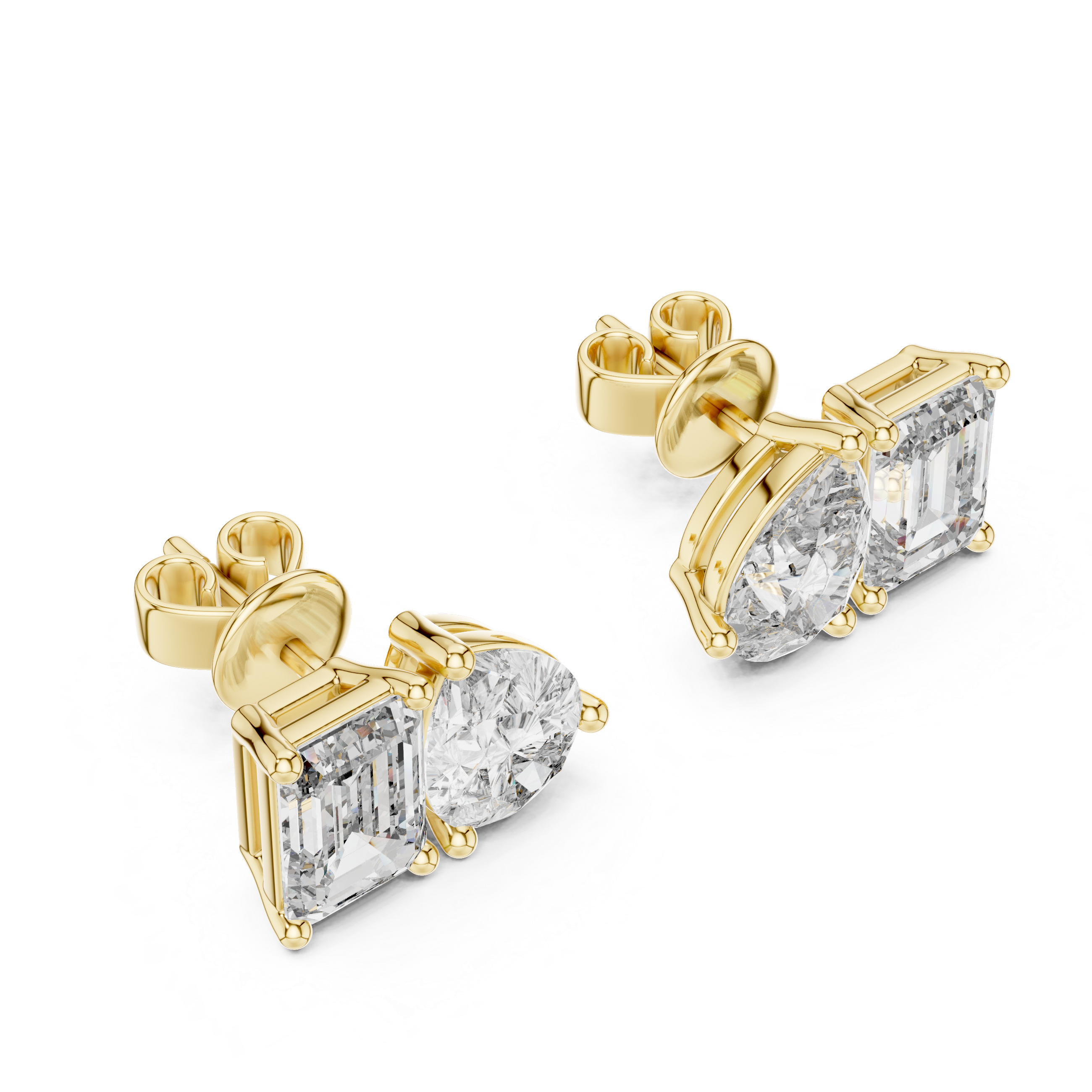 Pear & Emerald Cut Diamond Stud Earrings