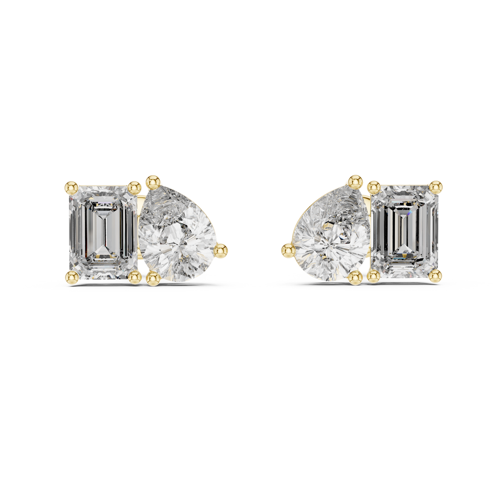 Pear & Emerald Cut Diamond Stud Earrings