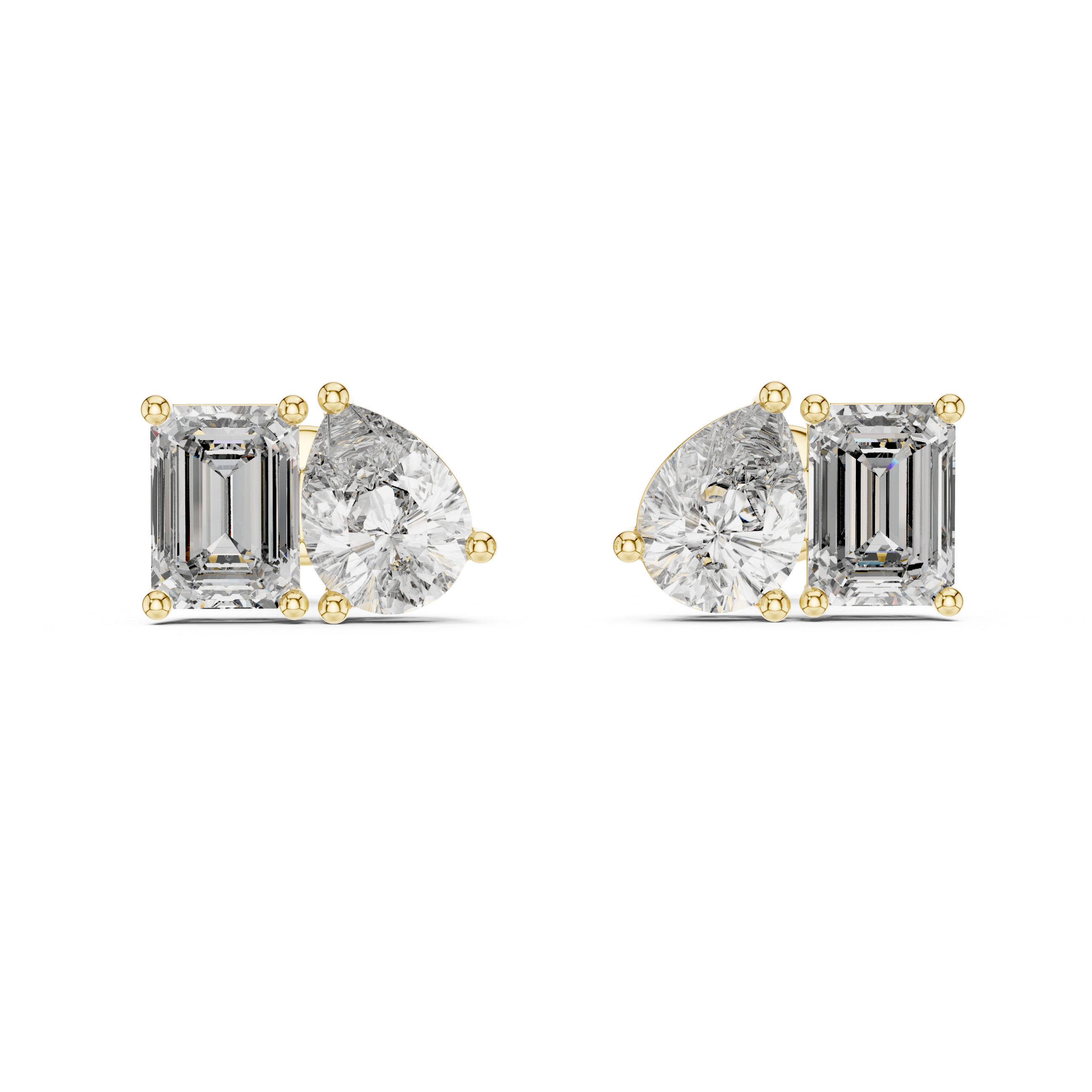 Pear & Emerald Cut Diamond Stud Earrings