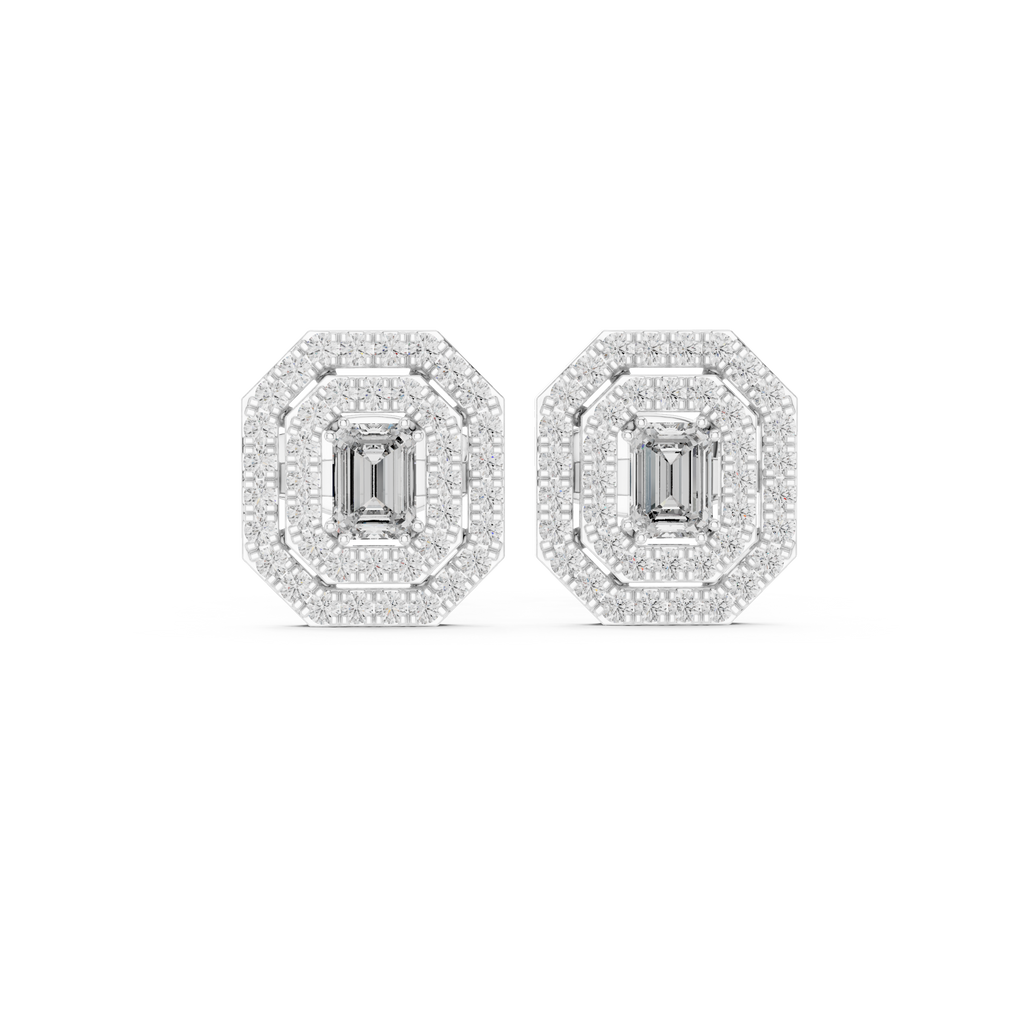 Emerald Double Halo Stud Earrings