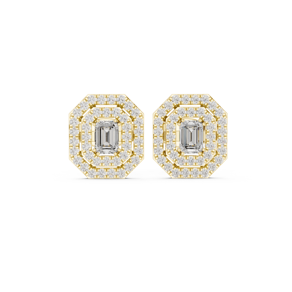 Emerald Double Halo Stud Earrings