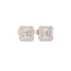 Roy Diamond royal lab grown diamond princess halo earrings front view in rose gold with brilliant square center and halo sparkle