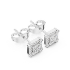 Roy Diamond lab grown diamond princess halo earrings side angle view in white gold showcasing refined setting and modern elegance