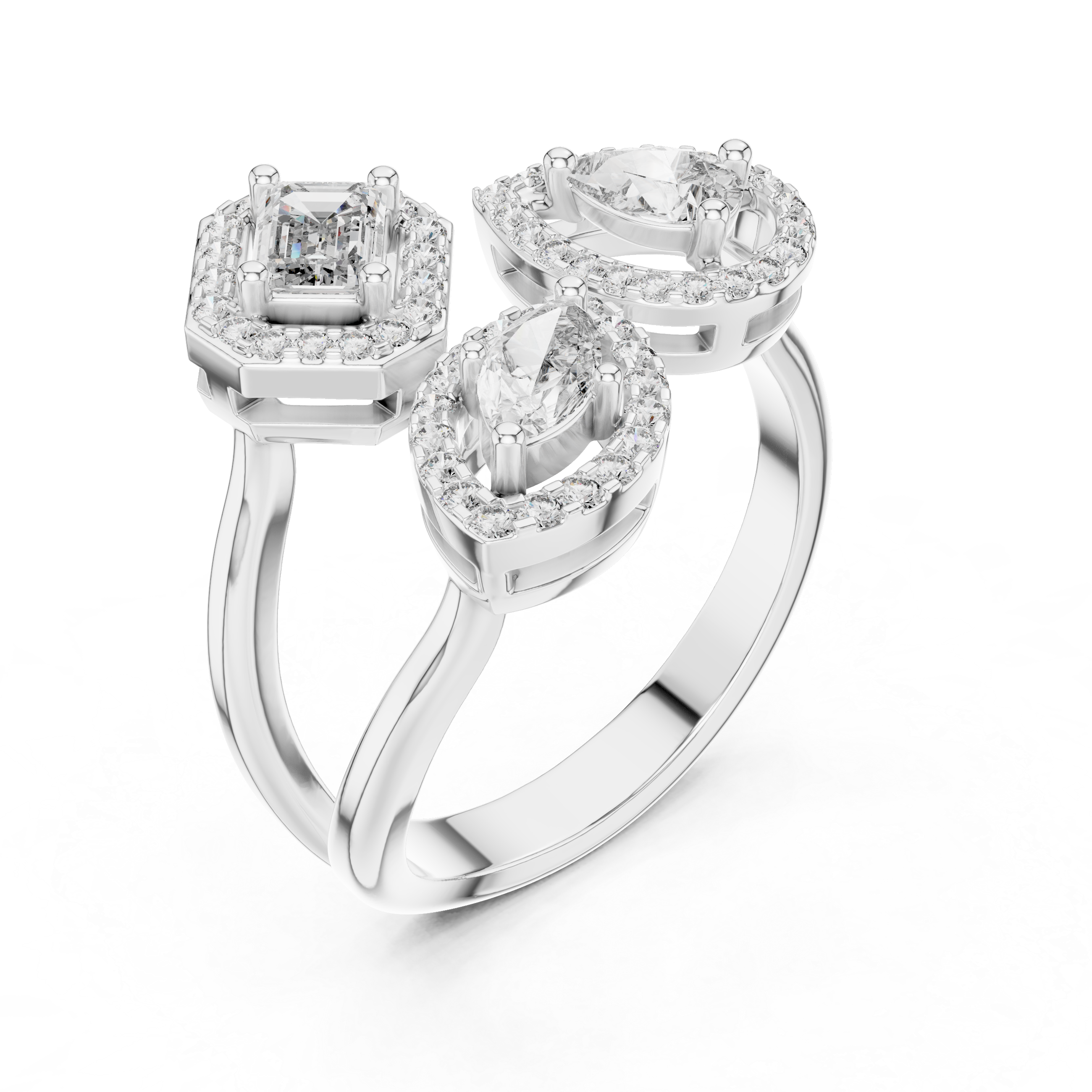 Toi et Moi Halo 3 Lab Grown Diamond Ring