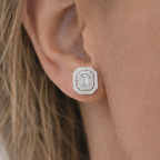 Emerald Double Halo Stud Earrings