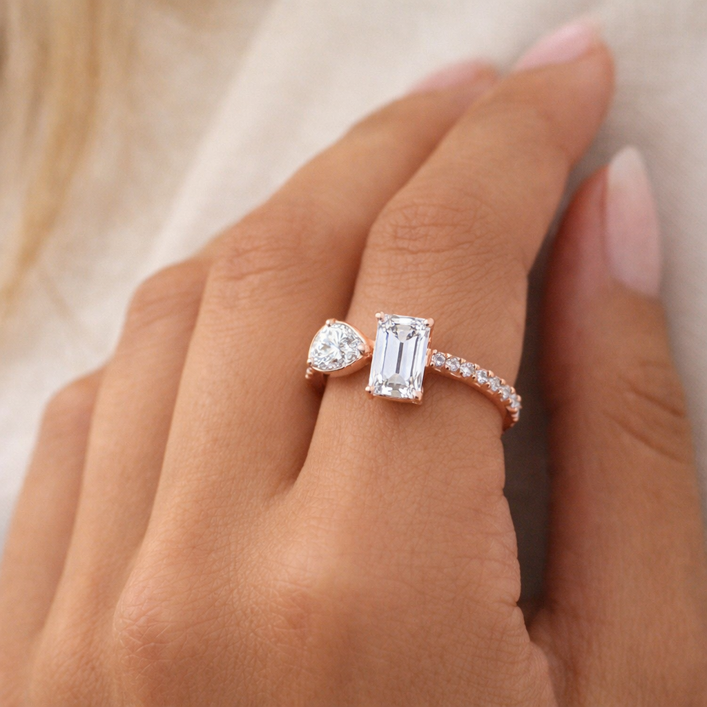 Toi et Moi Pear& Emerald Diamond Ring