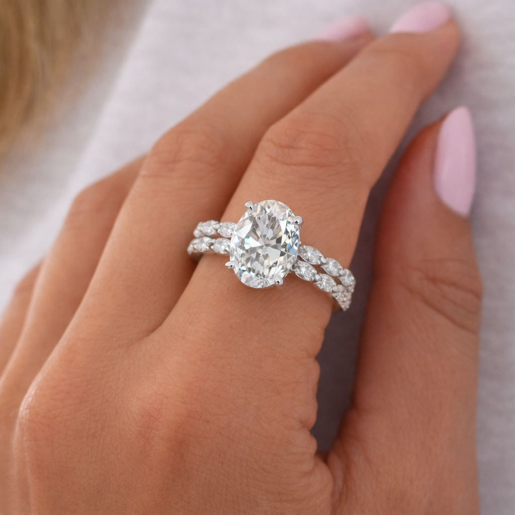 Oval Cut Diamond Marquise Split Shank Engagement Ring