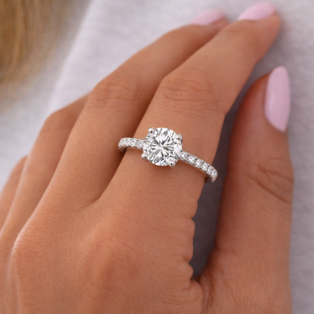 Round Solitaire Pavé Band Ring