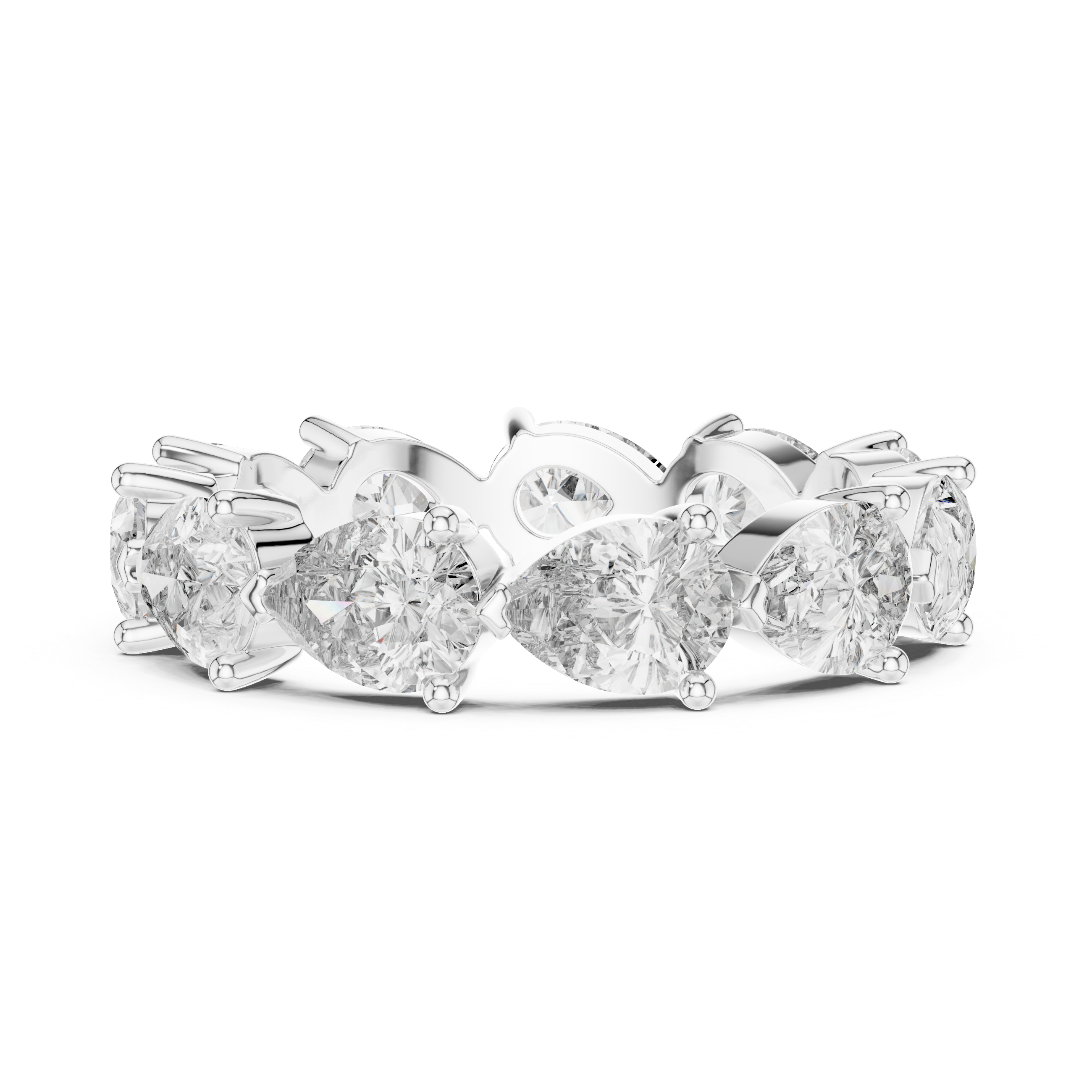 Roy Diamond white gold pear cut eternity band ring front close angle highlighting diamond brilliance and premium finish