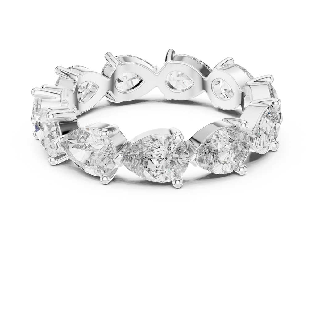 Roy Diamond white gold pear eternity band ring top view showing full eternity diamond layout with open gallery