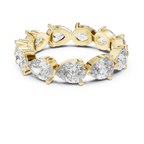 Roy Diamond yellow gold pear eternity band ring top view showing full circle pear diamonds and open gallery design