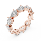 Roy Diamond rose gold pear diamond eternity ring angled view showing premium shine and smooth comfort finish