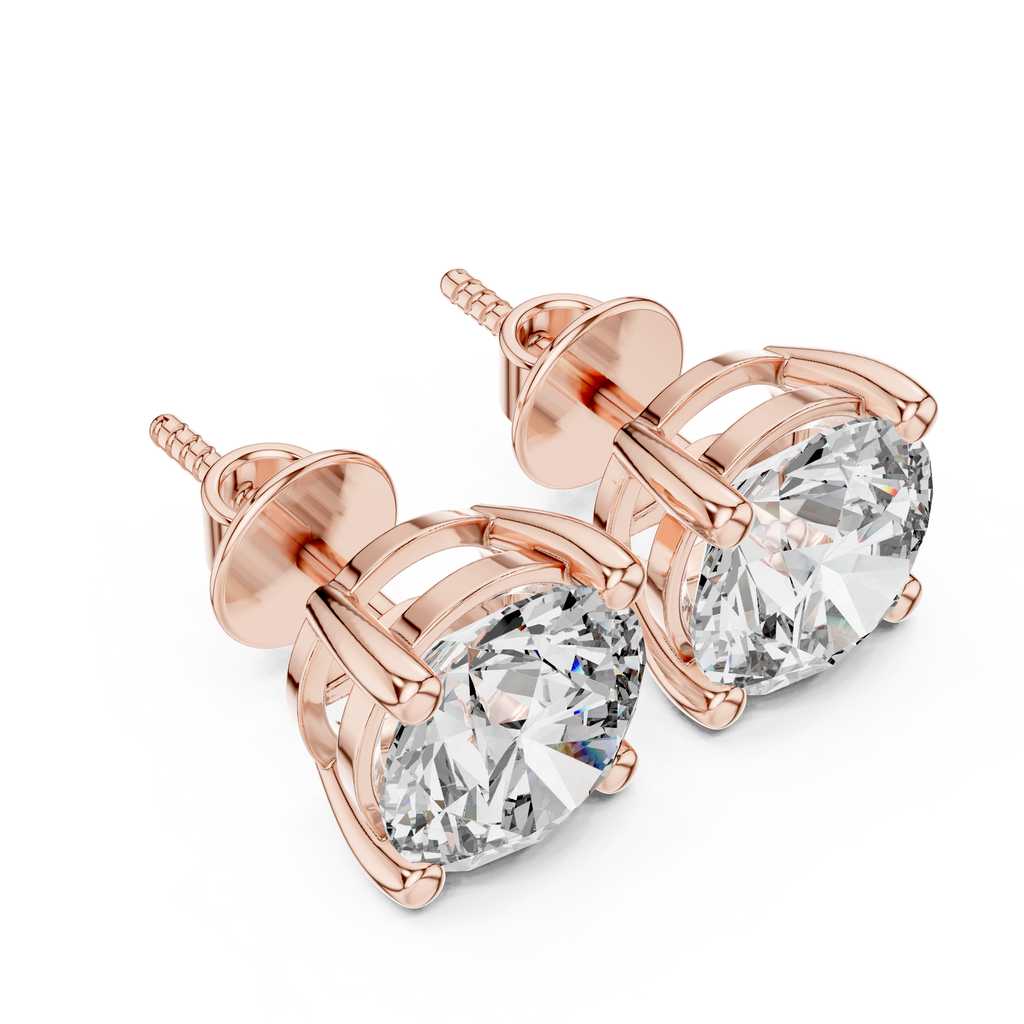 Rose gold earrings with clear Diamond on a white background