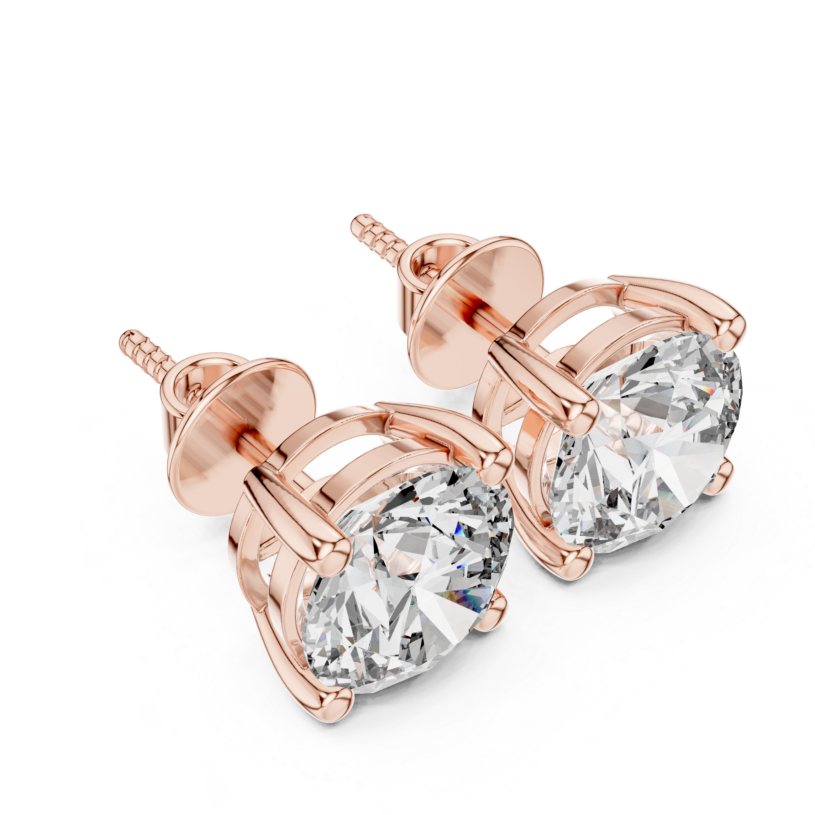 Rose gold earrings with clear Diamond on a white background