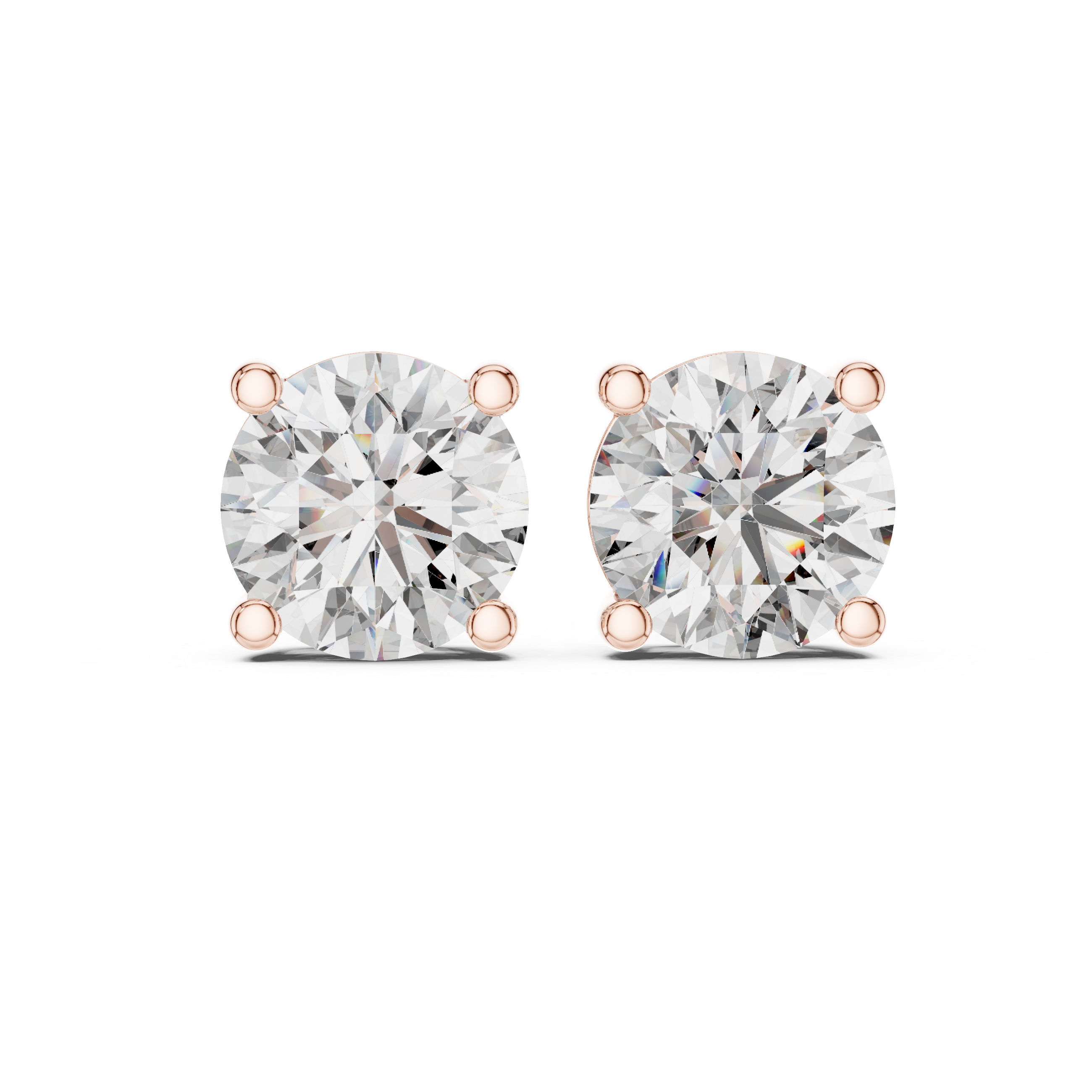 Roy Diamond yellow gold round brilliant solitaire stud earrings front view 8mm diamond studs 4.00 CT TW