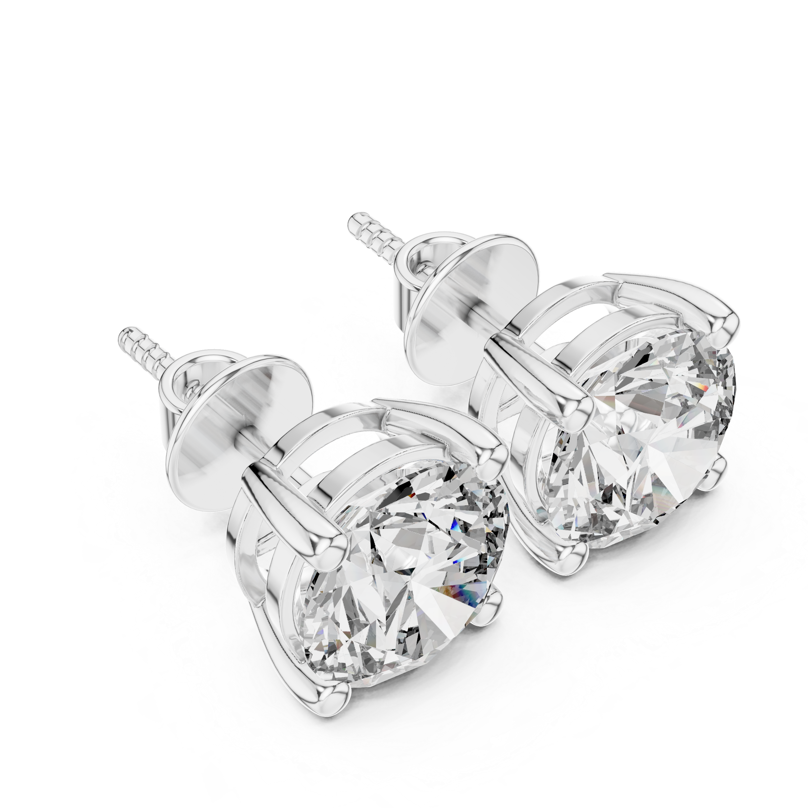 Pair of diamond stud earrings on a white background