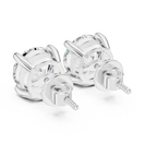 Back view of Roy Diamond white gold diamond studs showing secure 4 prong basket setting round brilliant