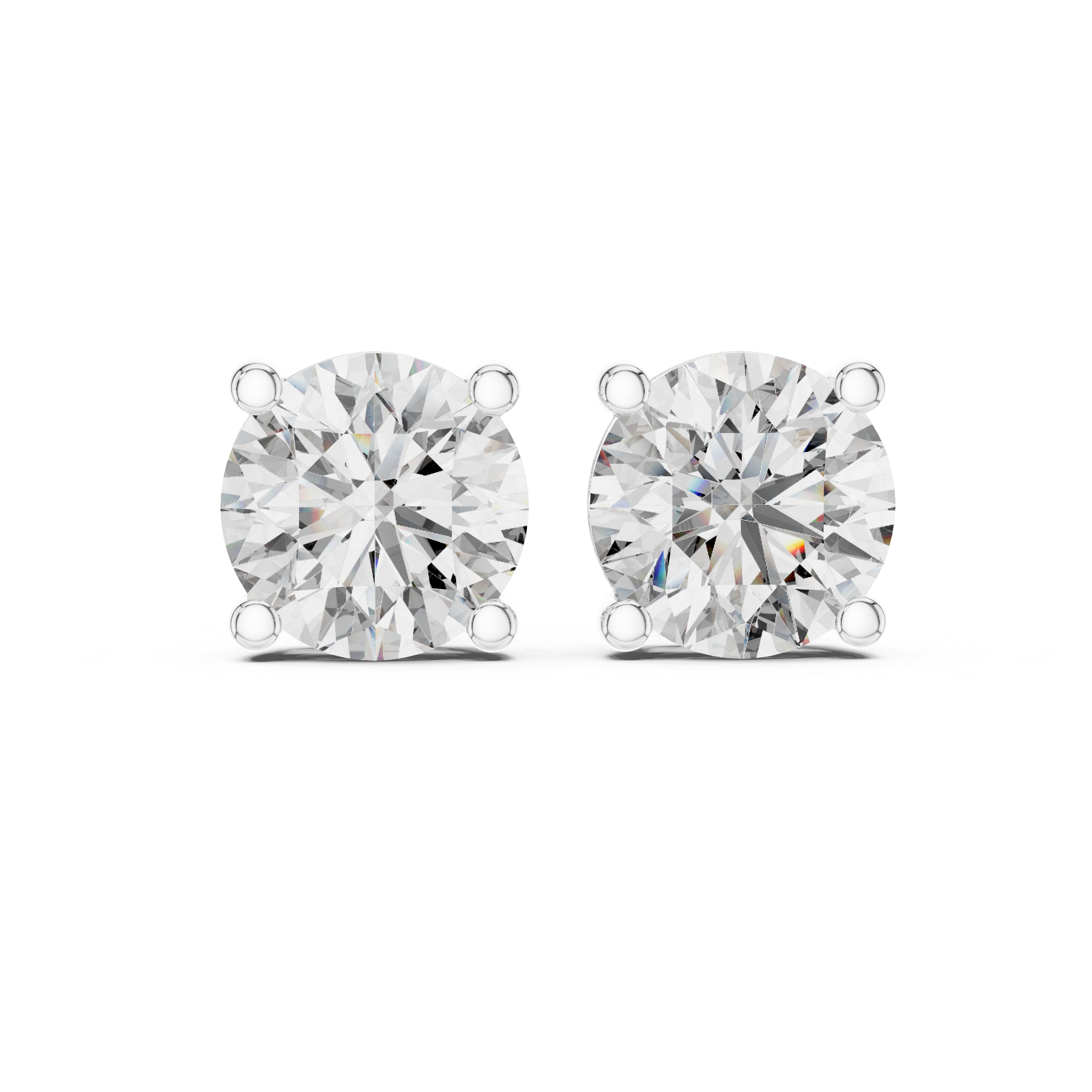 Roy Diamond classic round solitaire diamond stud earrings in white gold front angle 4.00 CT TW 8mm