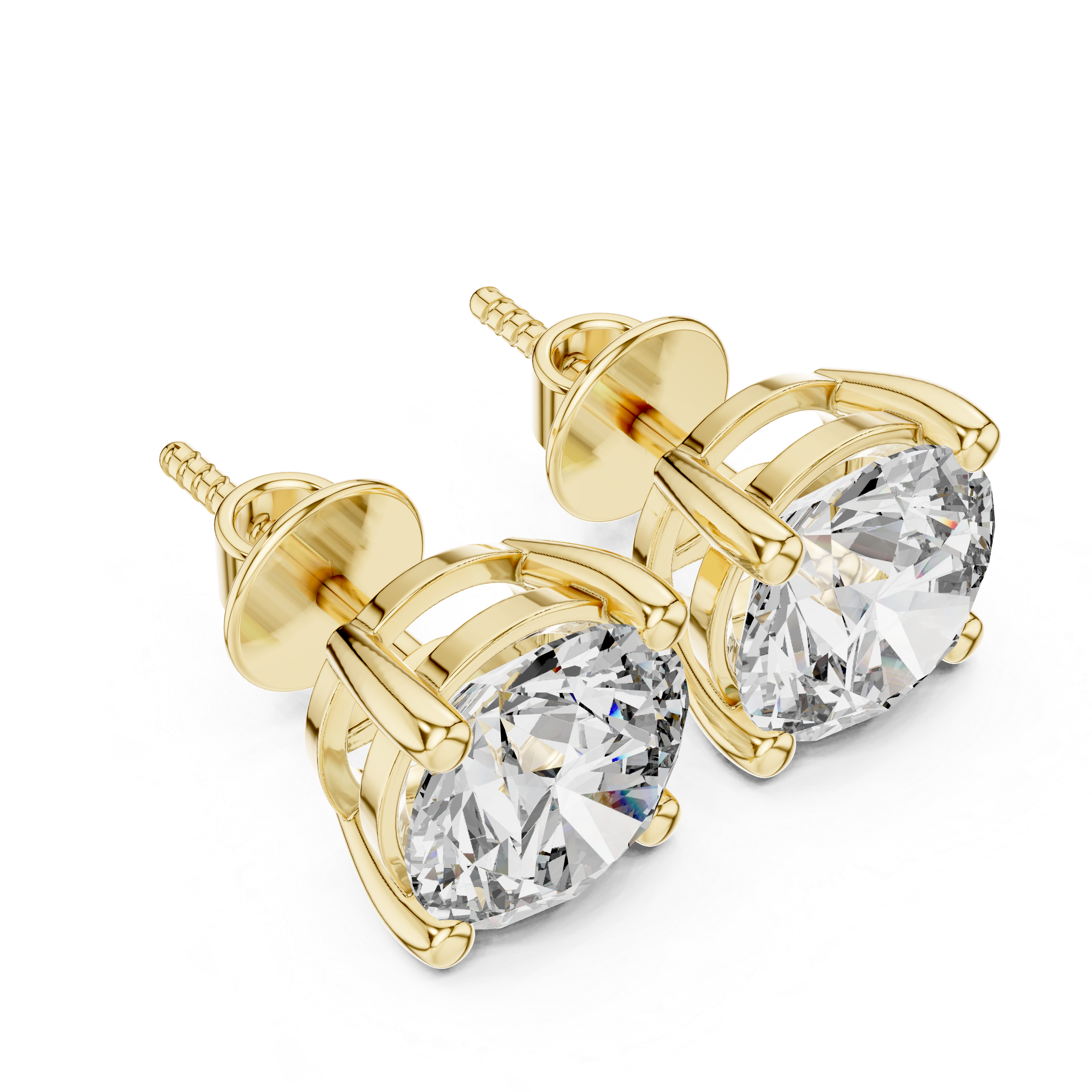 Gold stud earrings with clear gemstones on a white background