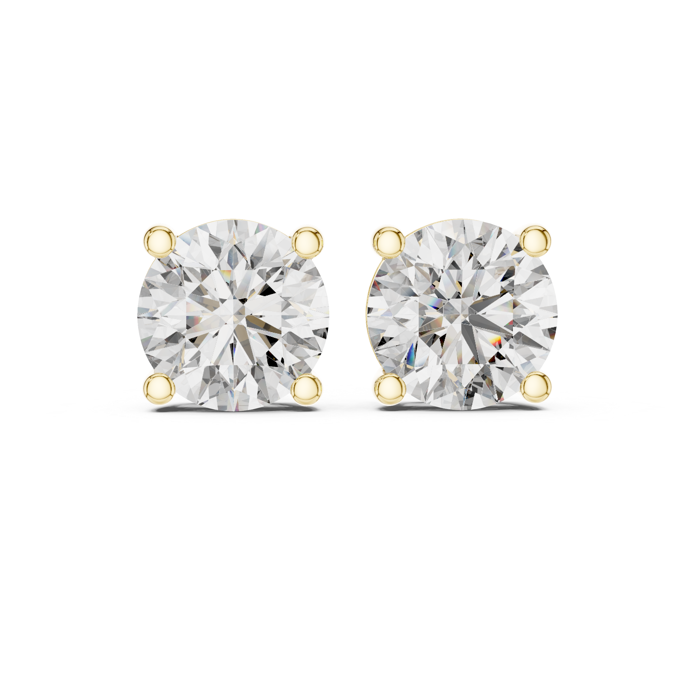 Roy Diamond yellow gold round brilliant solitaire stud earrings front view 8mm diamond studs 4.00 CT TW