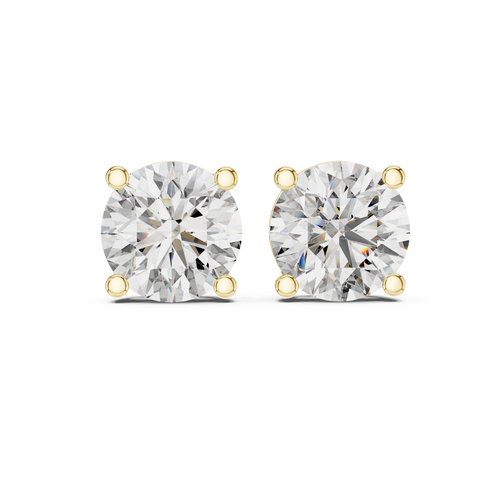 Roy Diamond yellow gold round brilliant solitaire stud earrings front view 8mm diamond studs 4.00 CT TW