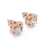 Hexagon Halo Diamond Stud Earrings