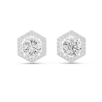 Hexagon Halo Diamond Stud Earrings