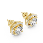 Hexagon Halo Diamond Stud Earrings