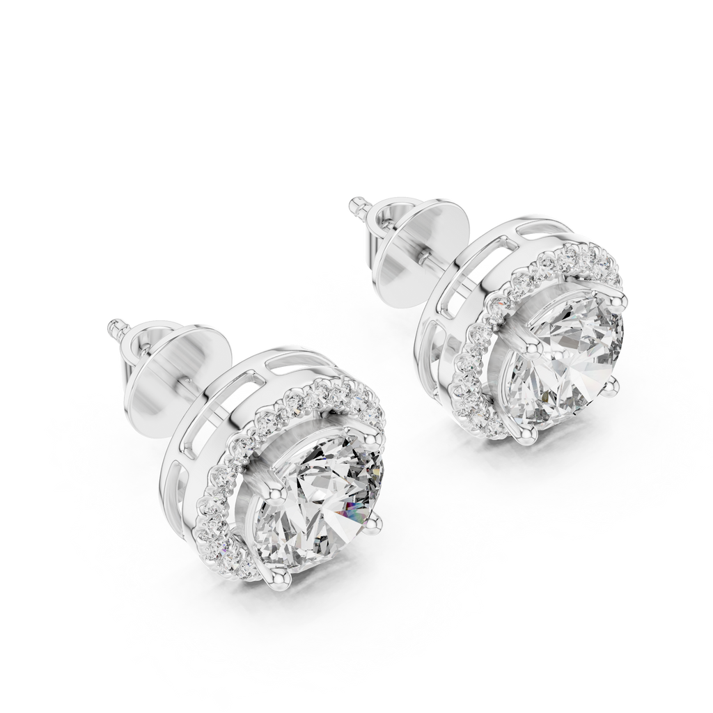 Round Halo Diamond Stud Earrings