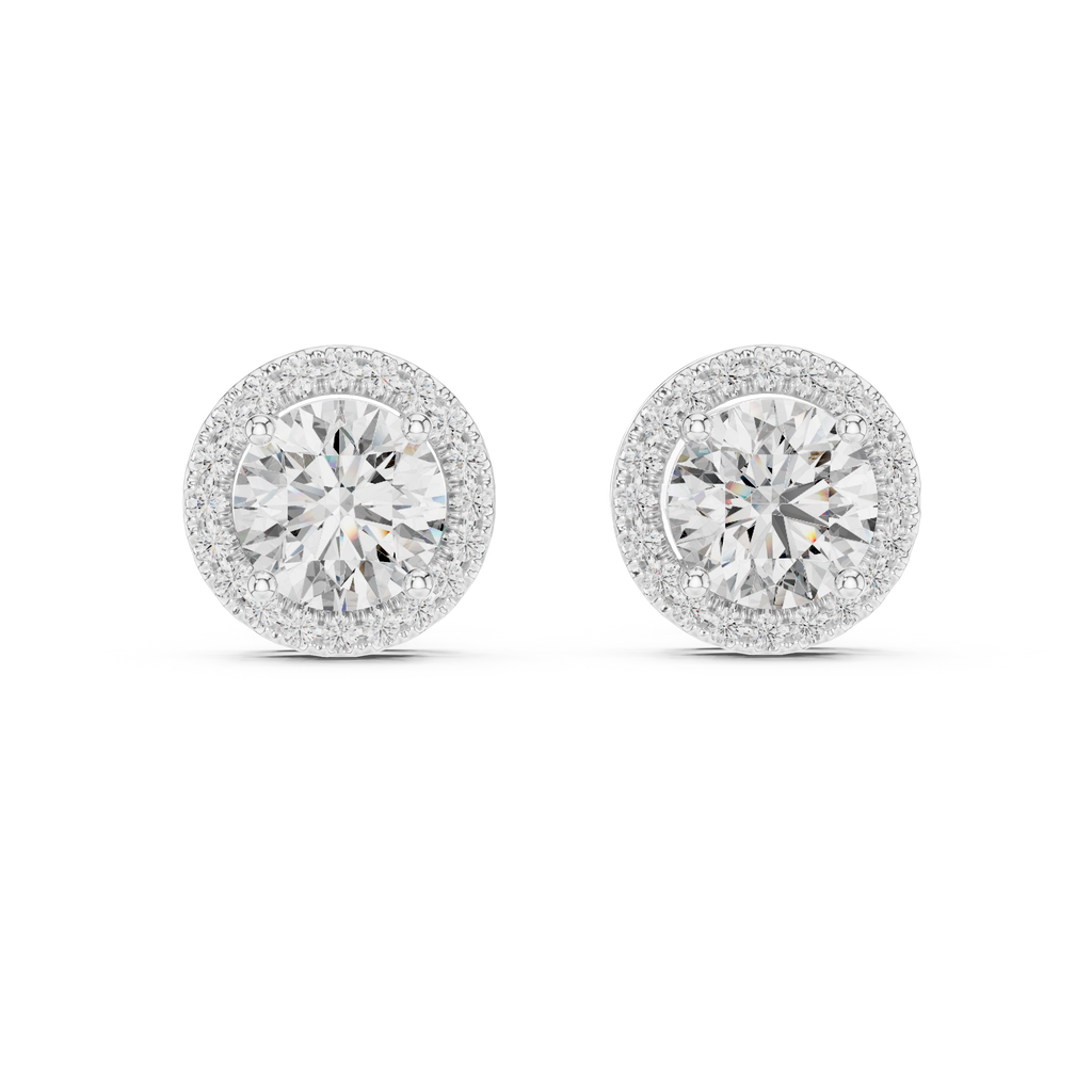 Round Halo Diamond Stud Earrings